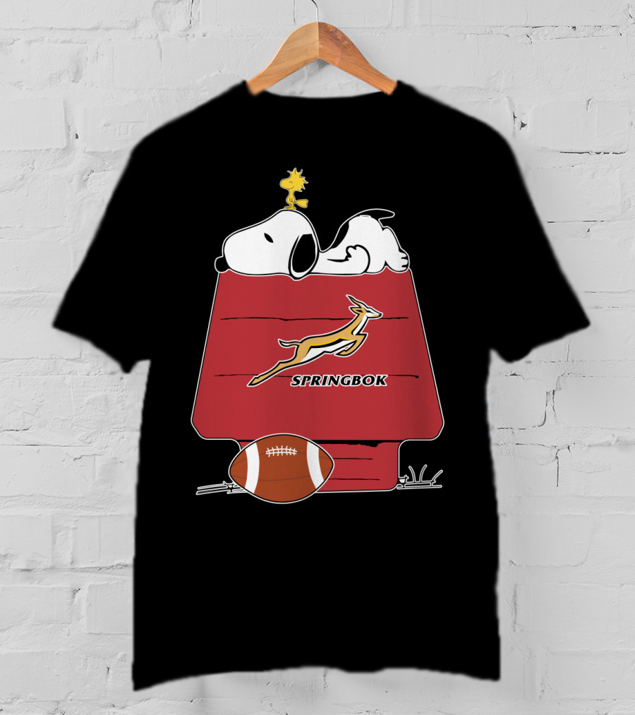 Snoopy Springbok Rugby House With Football And Woodstock T-Shirt