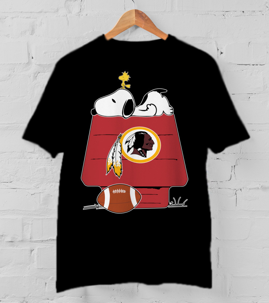 Snoopy And Woodstock With Washington Redskins Iconic Logo Football T-Shirt