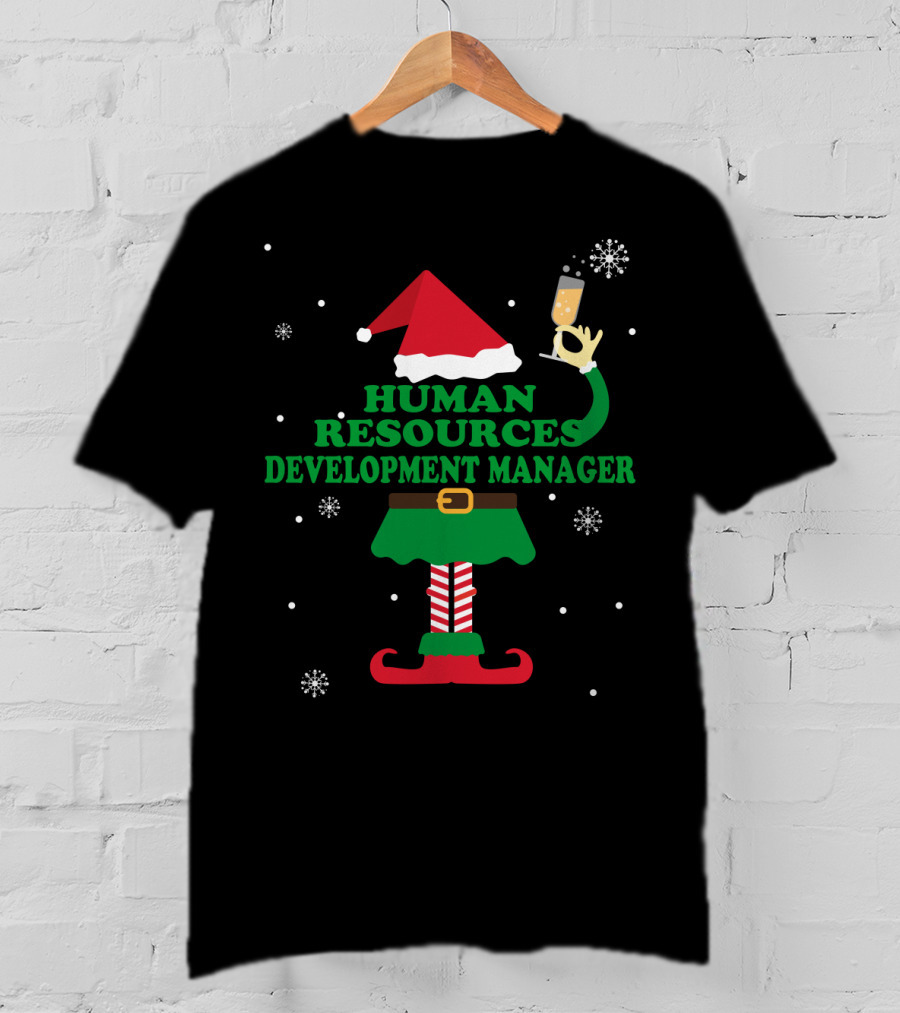 Human Resources Development Manager Elf With Champagne Festive T-Shirt