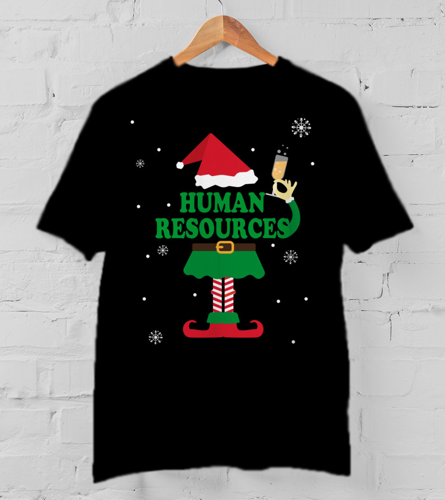 Festive Elf Outfit With Champagne And Human Resources Text T-Shirt
