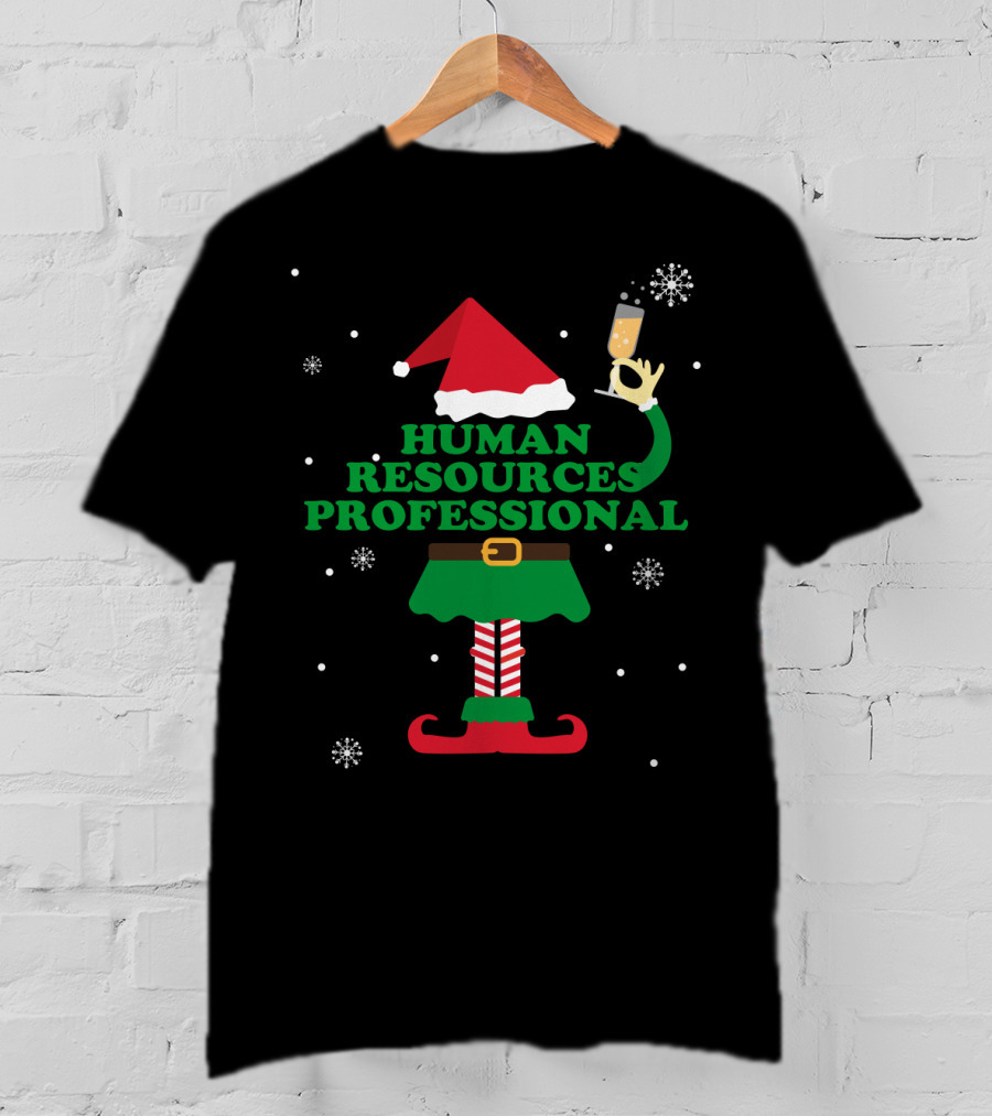 Human Resources Professional Elf With Champagne And Snowflakes T-Shirt