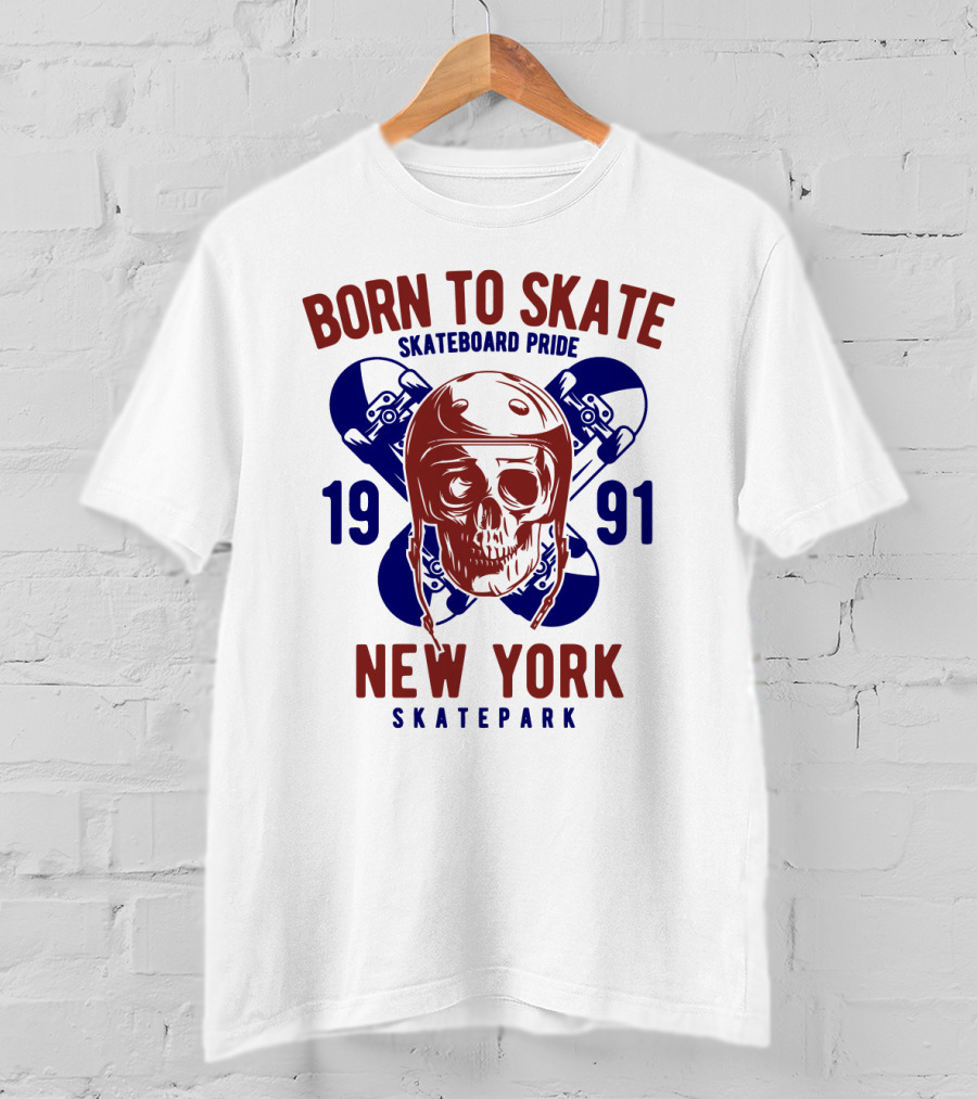 Born To Skate New York Skatepark 1991 Skull Skateboard Pride T-Shirt