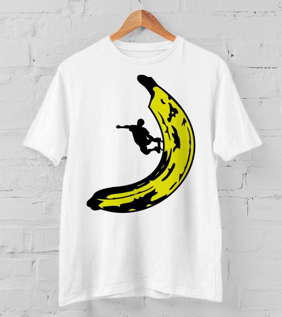 Banana Shaped Skateboard Ramp With Silhouette Skater Jumping T-Shirt