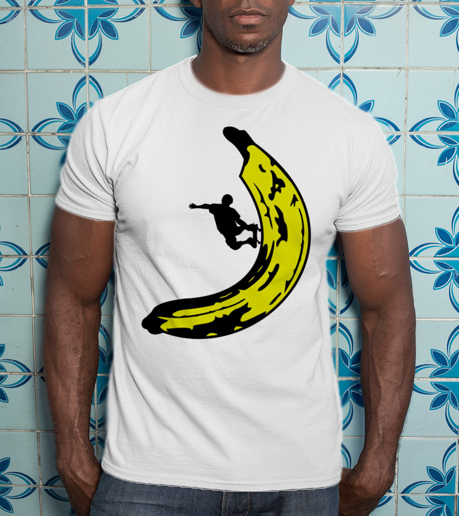 Banana Shaped Skateboard Ramp With Silhouette Skater Jumping T-Shirt