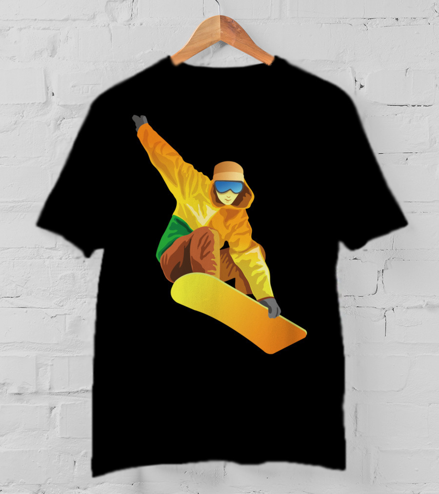 Snowboard Enthusiast In Vibrant Orange And Green T-Shirt