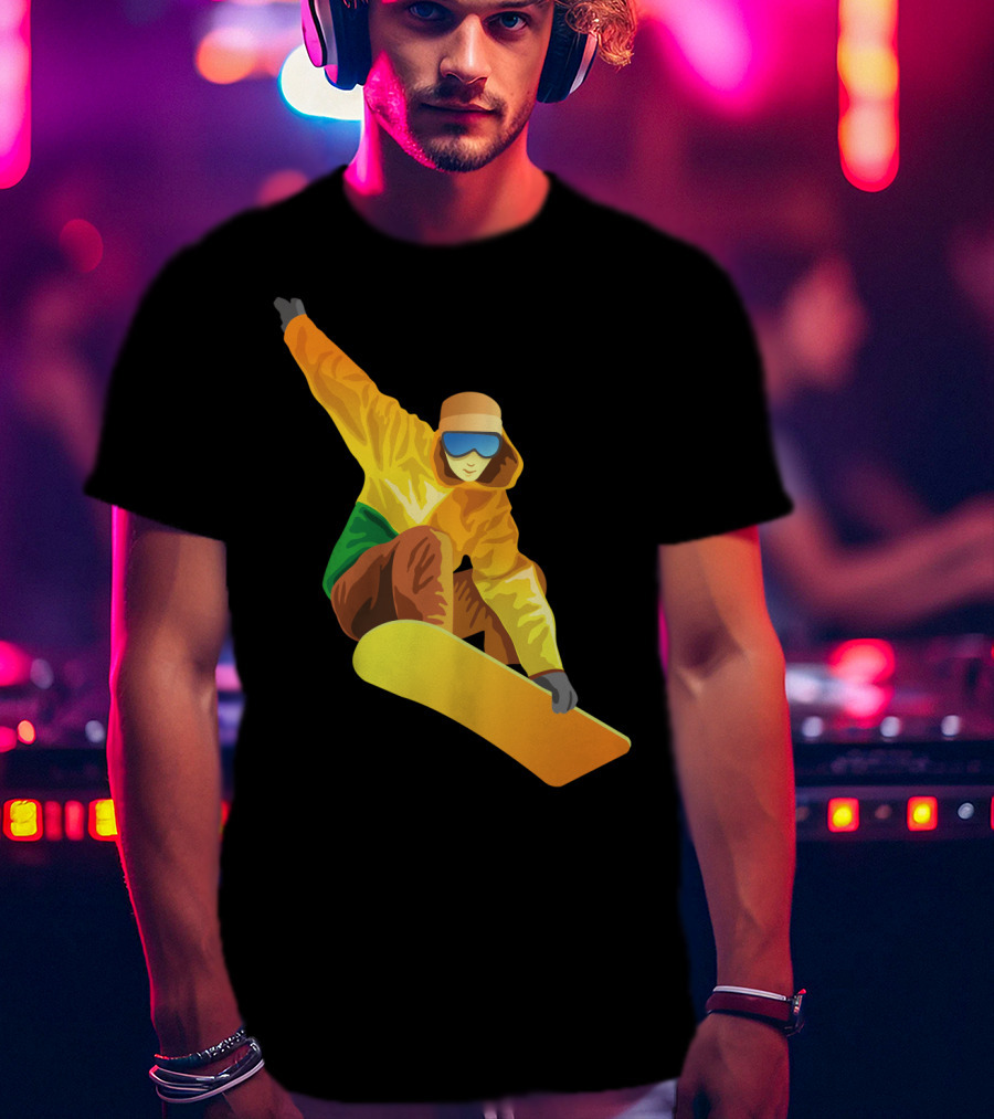 Snowboard Enthusiast In Vibrant Orange And Green T-Shirt