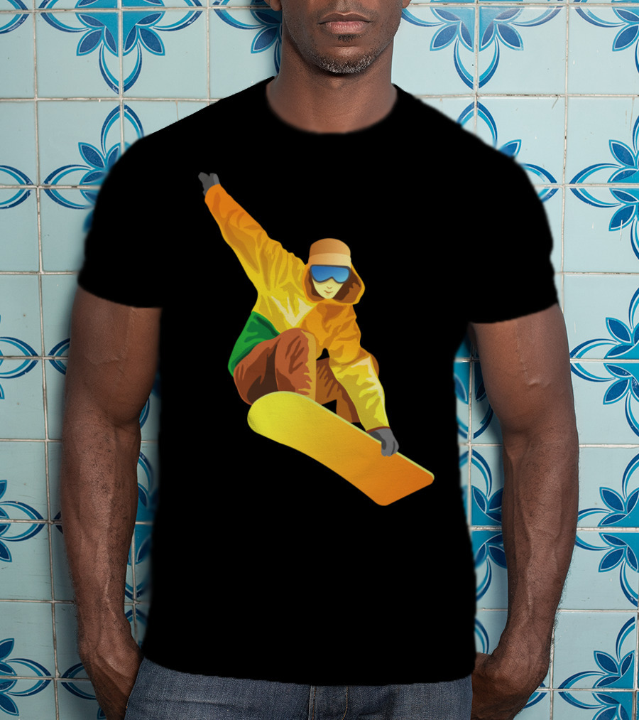 Snowboard Enthusiast In Vibrant Orange And Green T-Shirt