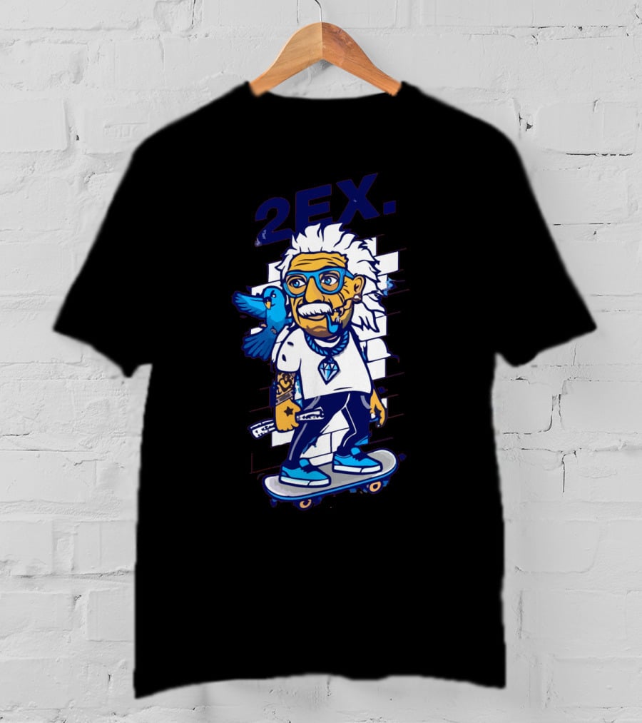 2Ex Einstein Skateboarder With Blue Bird And Diamond T-Shirt