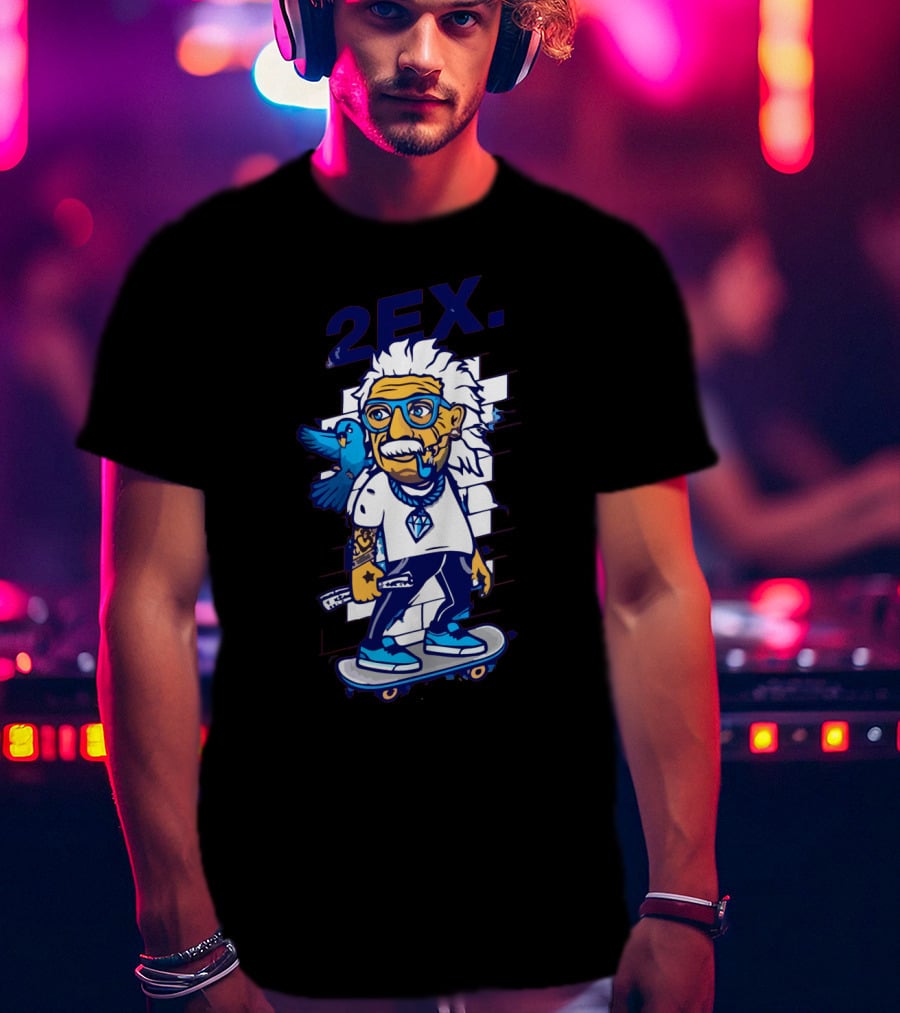 2Ex Einstein Skateboarder With Blue Bird And Diamond T-Shirt