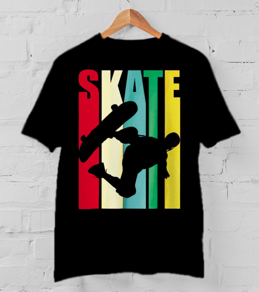 Skate Colorful Retro Vintage Skateboarding Silhouette T-Shirt