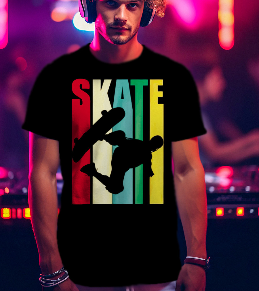 Skate Colorful Retro Vintage Skateboarding Silhouette T-Shirt