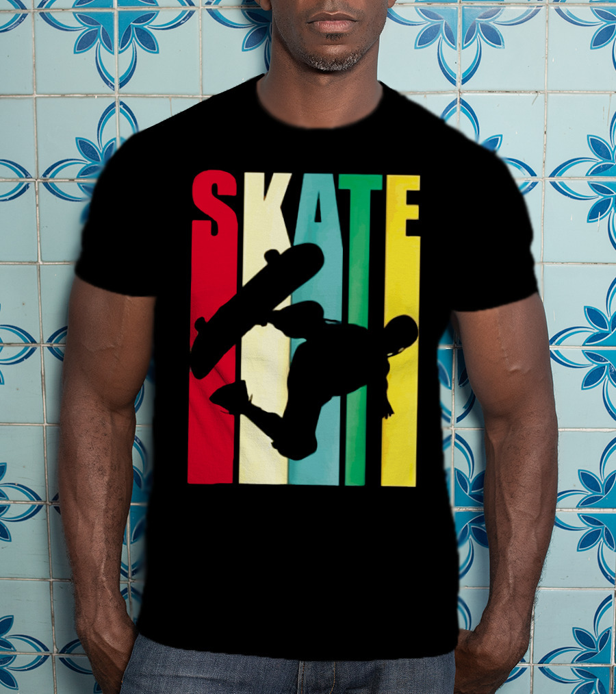 Skate Colorful Retro Vintage Skateboarding Silhouette T-Shirt
