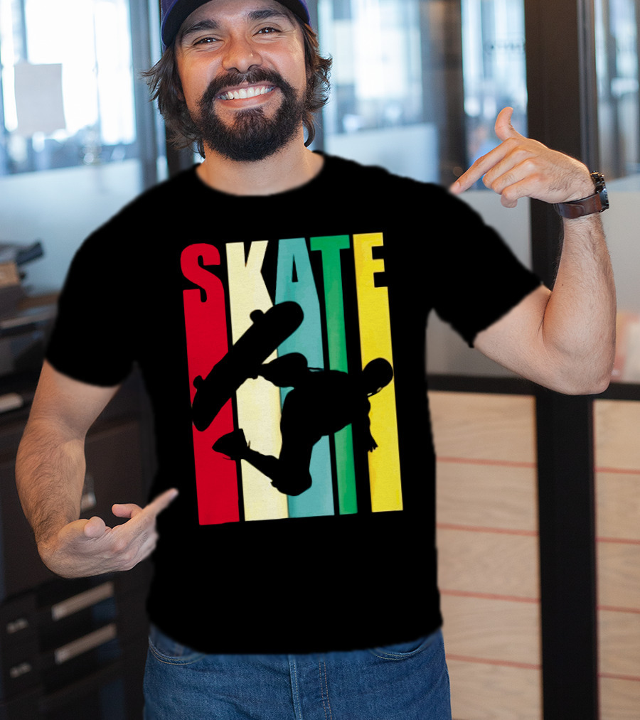 Skate Colorful Retro Vintage Skateboarding Silhouette T-Shirt