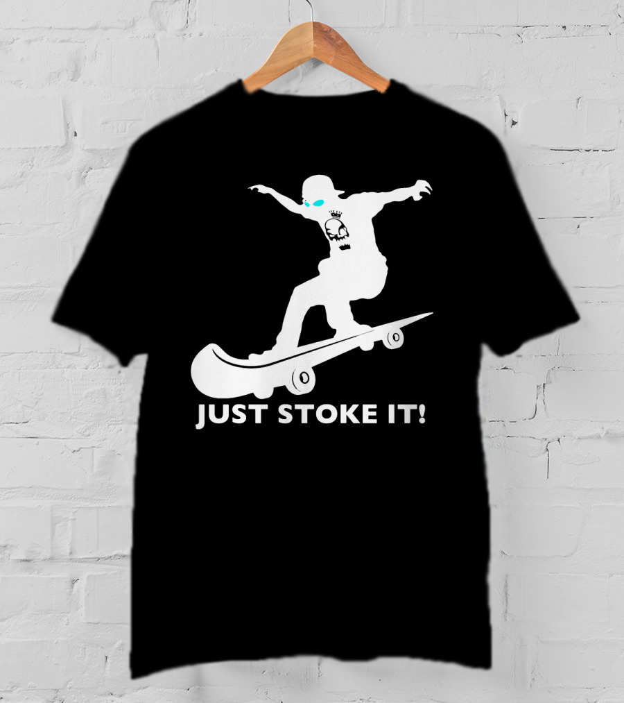 JUST STOKE IT Skateboarding Silhouette Skull T-Shirt