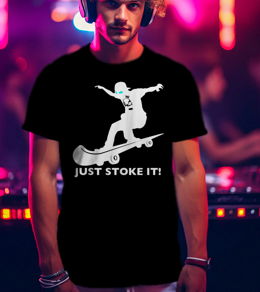 JUST STOKE IT Skateboarding Silhouette Skull T-Shirt
