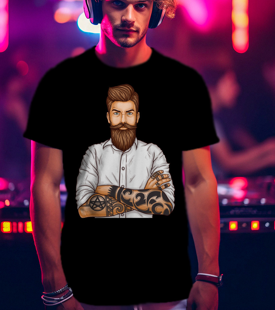 Barber Style Bearded Man With Tattoo T-Shirt