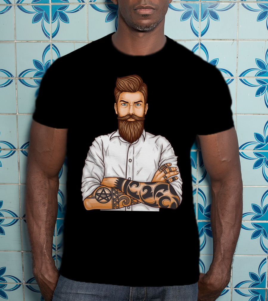 Barber Style Bearded Man With Tattoo T-Shirt