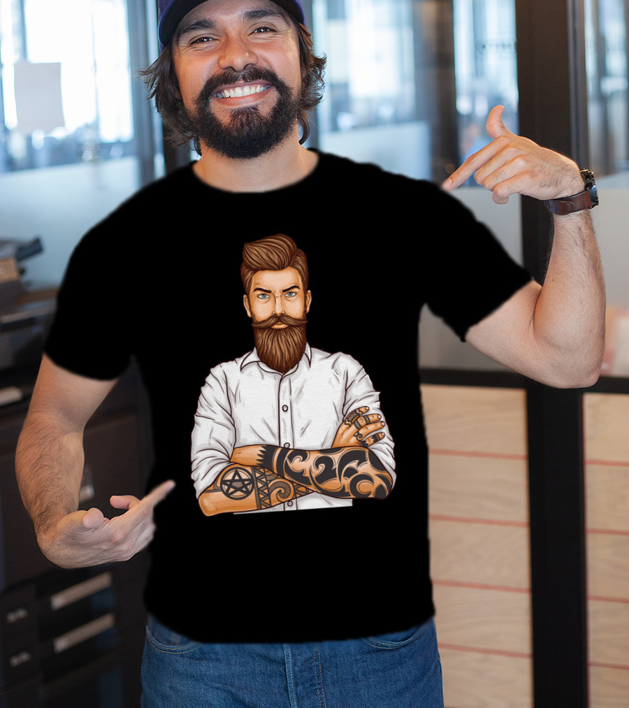 Barber Style Bearded Man With Tattoo T-Shirt