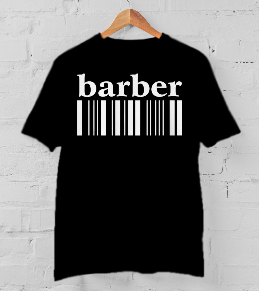 Barber Barcode Stylized Typography With Barcode Lines T-Shirt