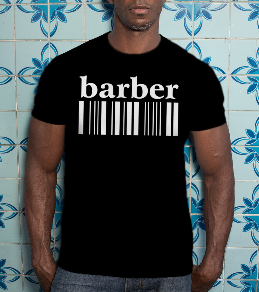Barber Barcode Stylized Typography With Barcode Lines T-Shirt