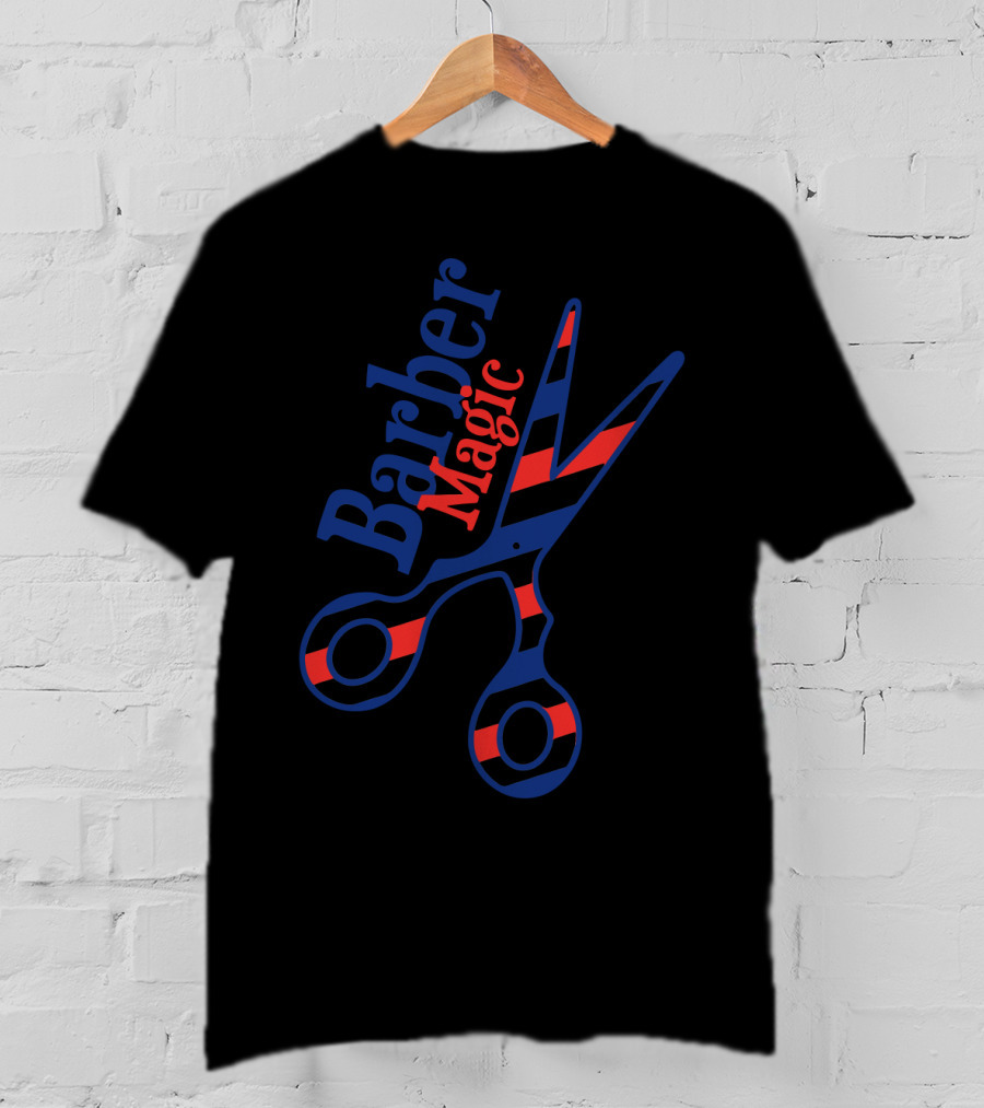 Barber Magic Red Blue Striped Scissors T-Shirt