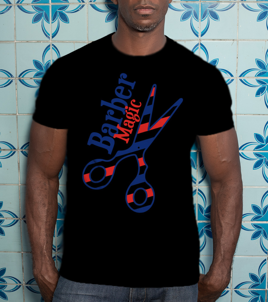 Barber Magic Red Blue Striped Scissors T-Shirt