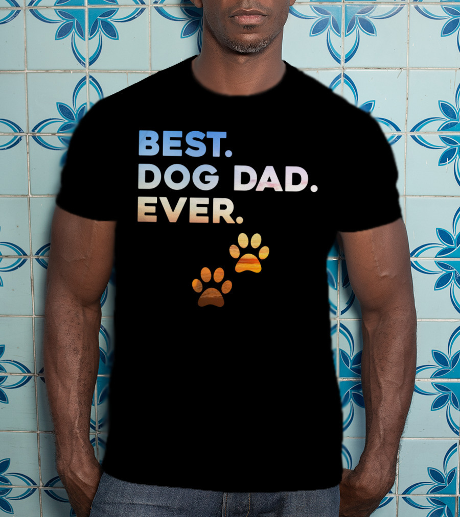 Best Dog Dad Ever Colorful Paw Print T-Shirt