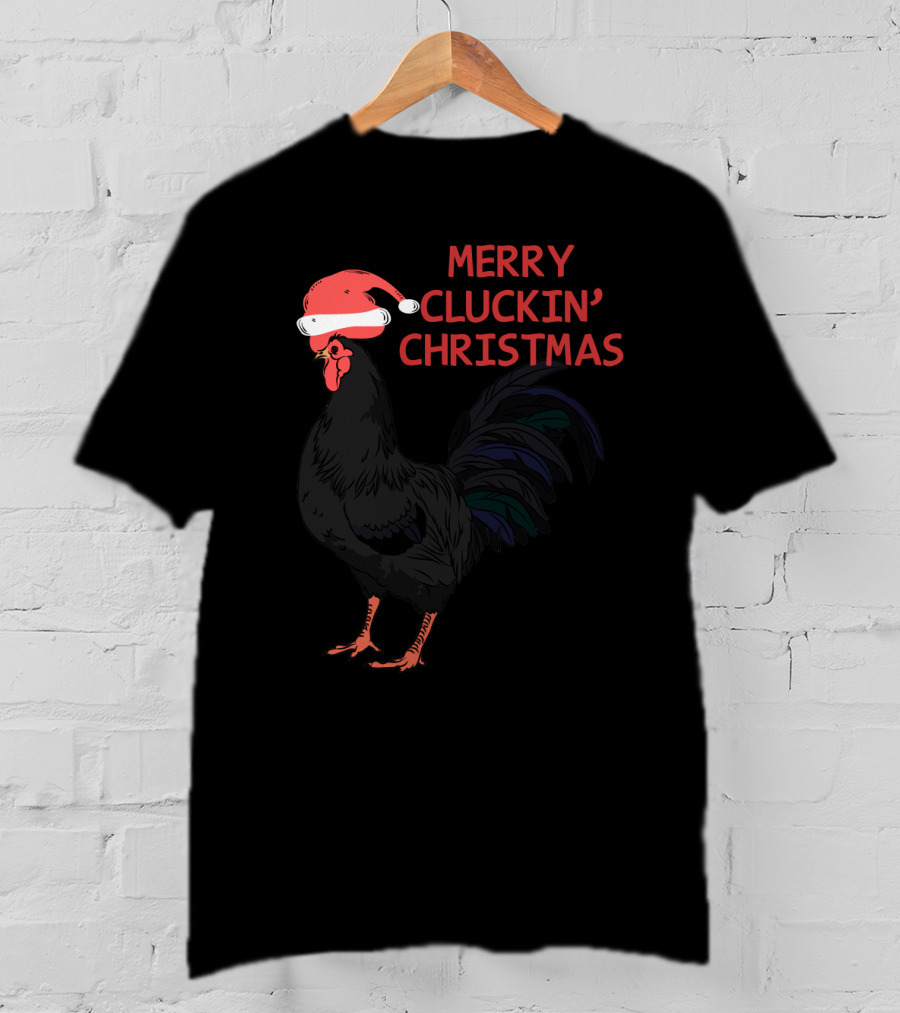 Merry Cluckin' Christmas Santa Hat Rooster T-Shirt