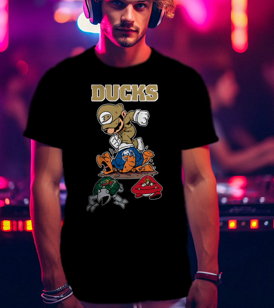 Ducks Anaheim Hockey Character Crossover And Team Logos T-Shirt
