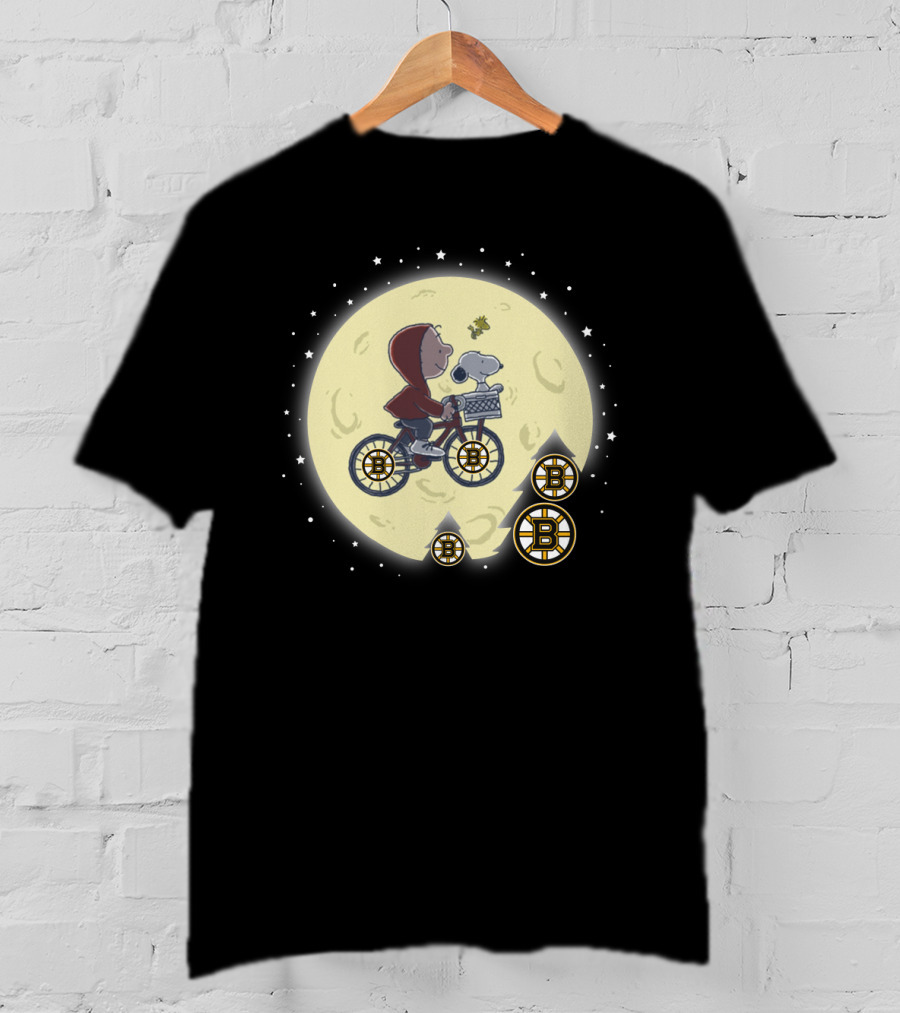 Halloween Boston Bruins E.t. Crossover With Moon And Bicycle Ride T-Shirt