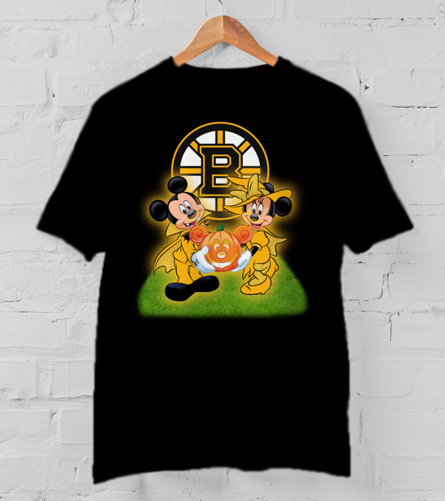 Boston Bruins Halloween Mickey And Minnie With Pumpkin T-Shirt