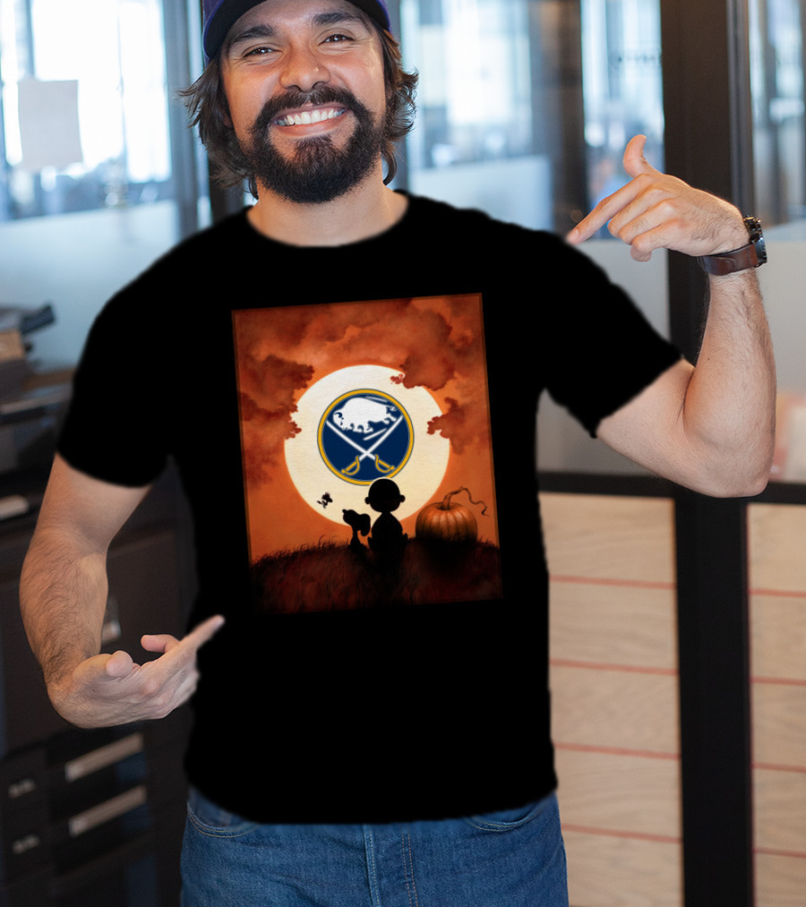 Halloween Buffalo Sabres Moonlit Pumpkin Patch Night T-Shirt