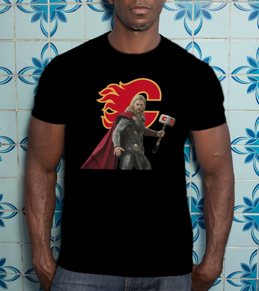 Calgary Flames Thor Crossover With Hammer T-Shirt