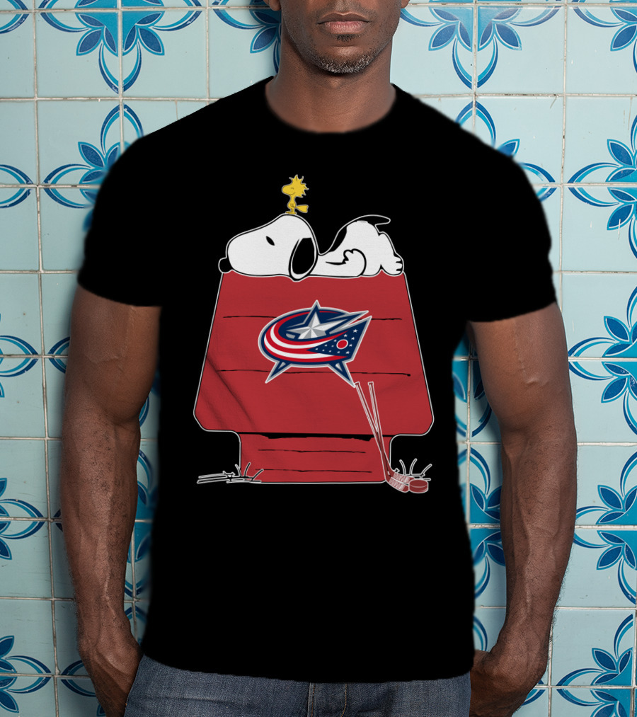 Snoopy And Woodstock With Columbus Blue Jackets Hockey T-Shirt