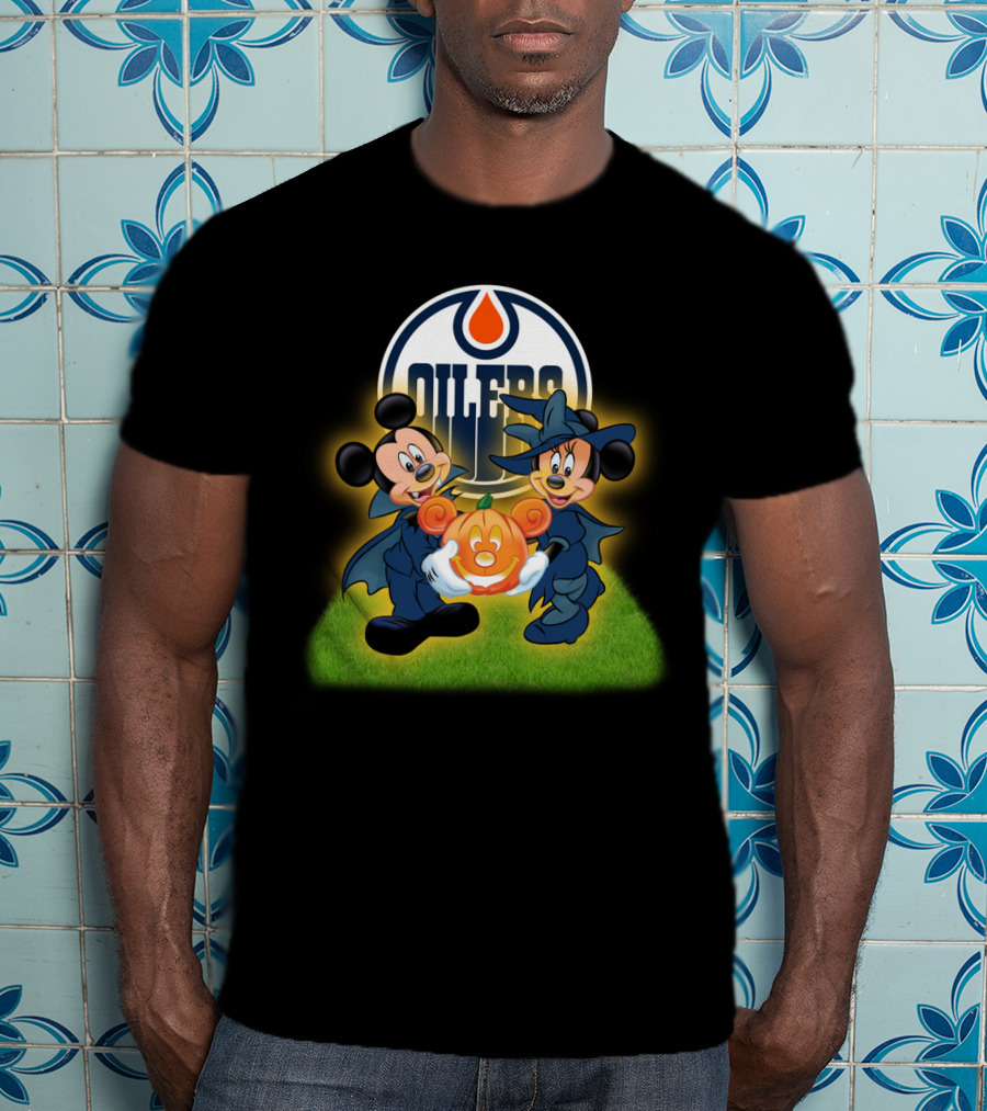 Edmonton Oilers Halloween Mickey And Friends Pumpkin T-Shirt