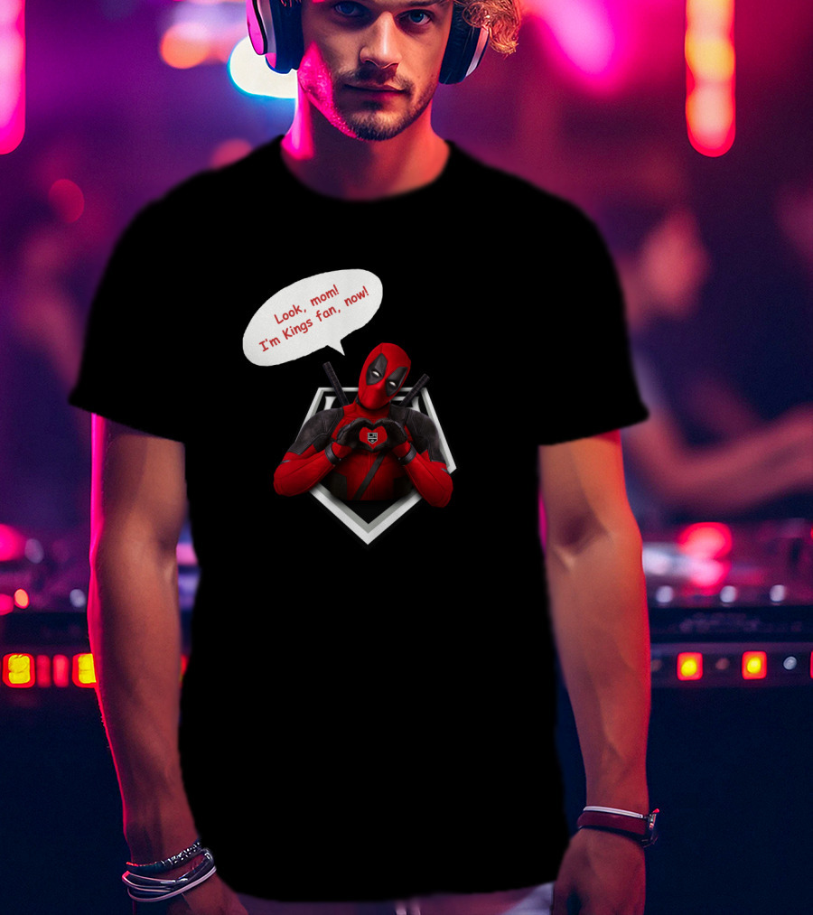 Deadpool LA Kings Fan Comic Style Humor Look, Mom I'm Kings Fan, Now T-Shirt