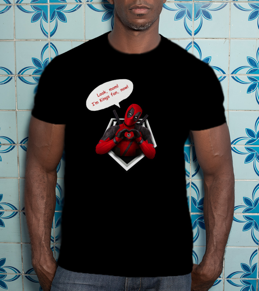 Deadpool LA Kings Fan Comic Style Humor Look, Mom I'm Kings Fan, Now T-Shirt