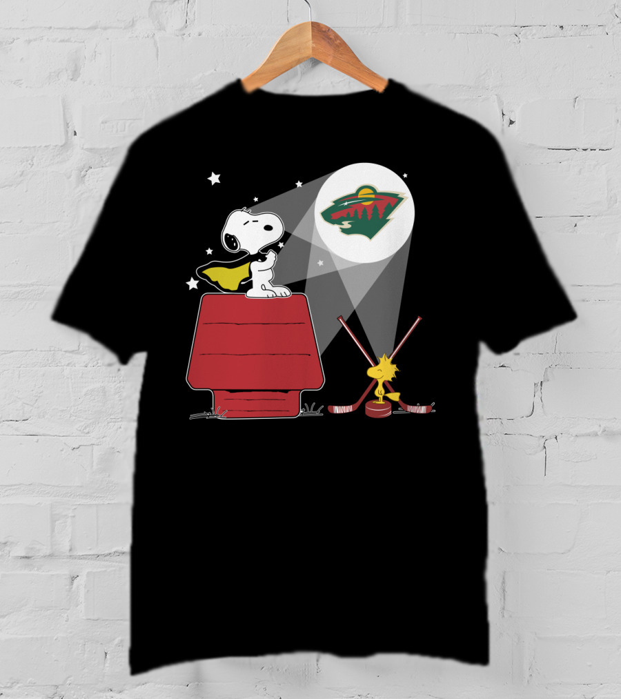Snoopy And Woodstock With Minnesota Wild Logo Moonlight T-Shirt