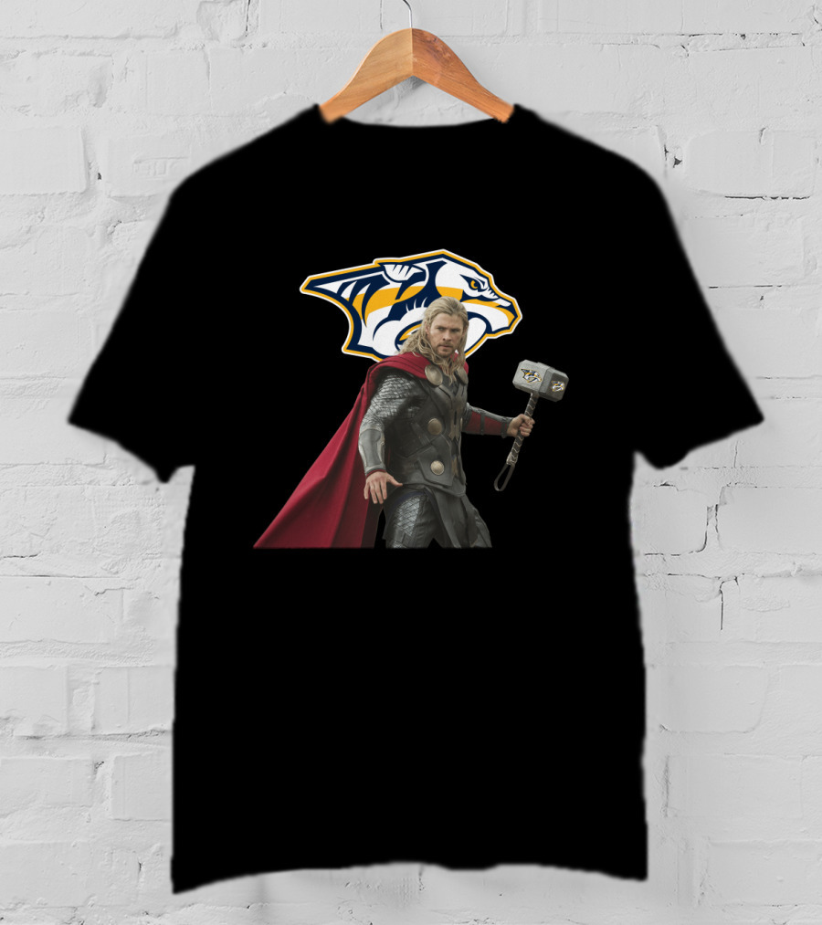 Nashville Predators Thor Crossover With Hockey Logo And Hammer T-Shirt