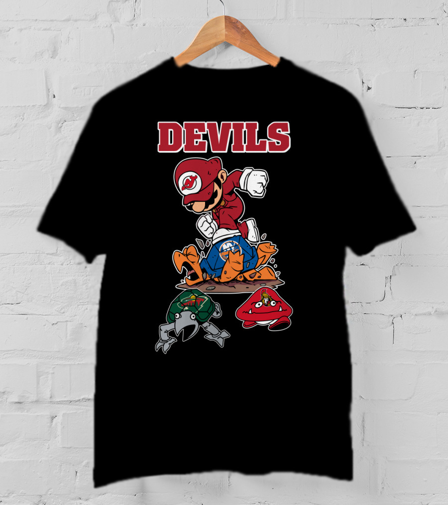 New Jersey Devils Mario Mashup With Rival Teams T-Shirt