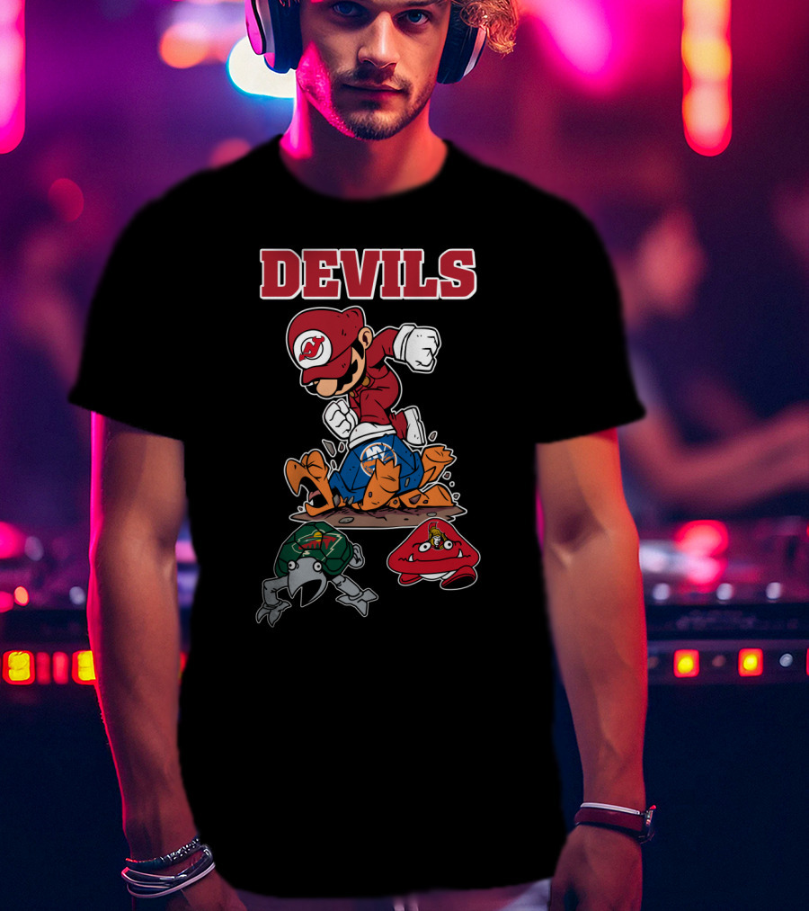 New Jersey Devils Mario Mashup With Rival Teams T-Shirt