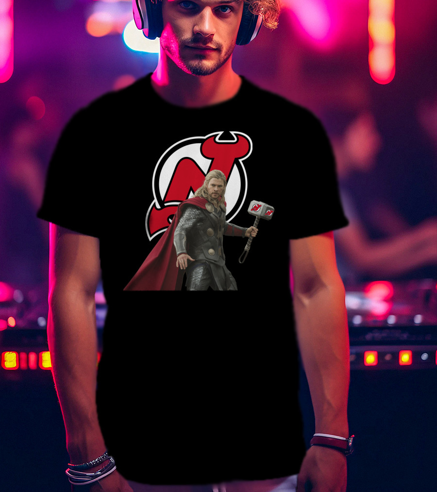 New Jersey Devils Thor Mjolnir Logo Mashup T-Shirt