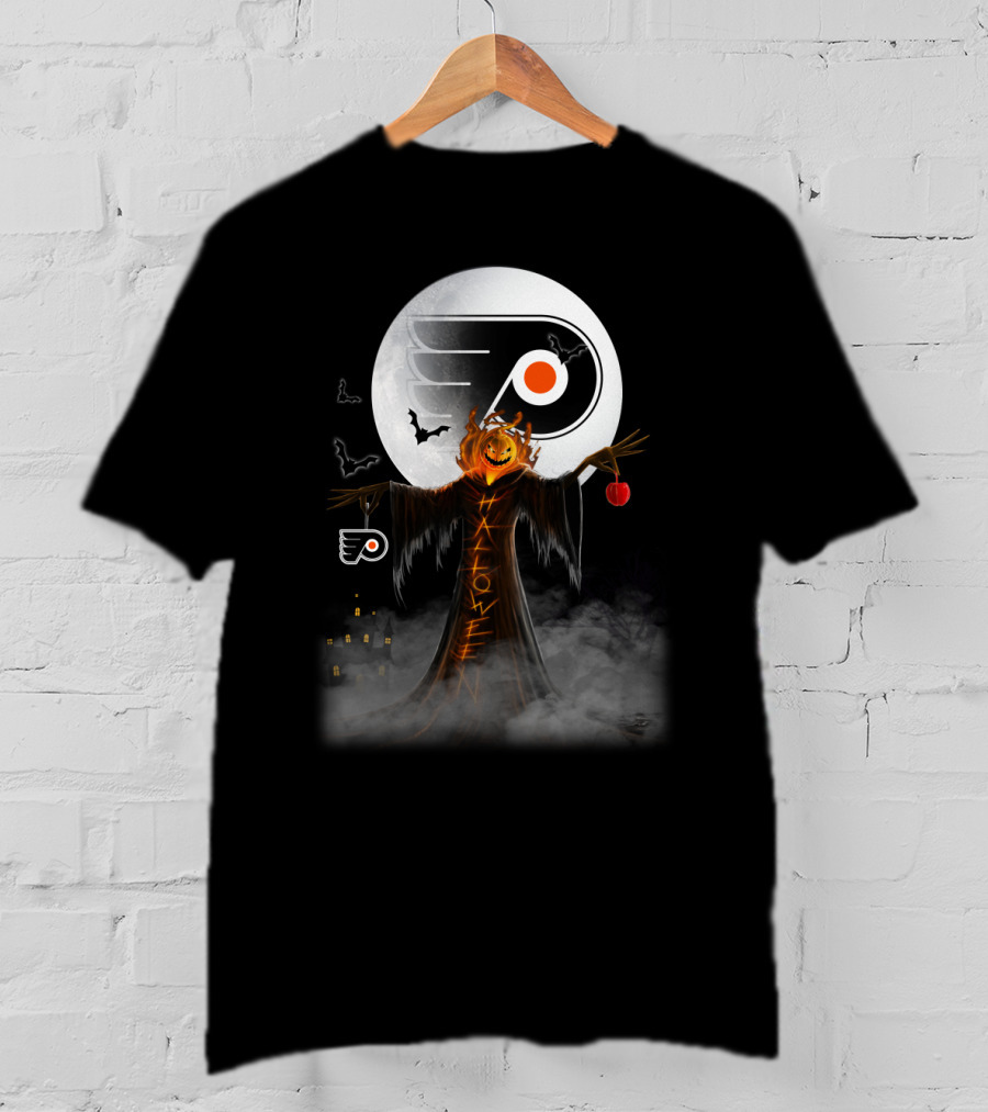 Philadelphia Flyers Halloween Pumpkin Ghost Moon Bats T-Shirt