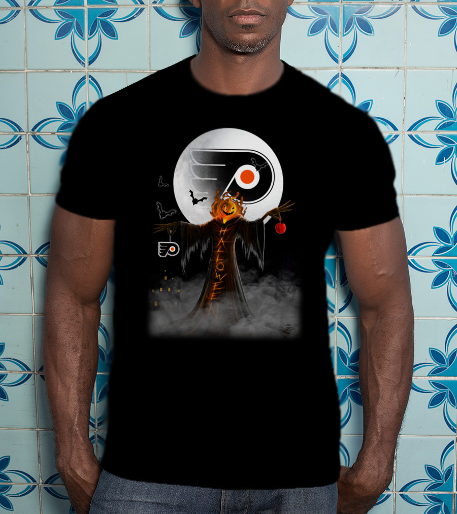 Philadelphia Flyers Halloween Pumpkin Ghost Moon Bats T-Shirt