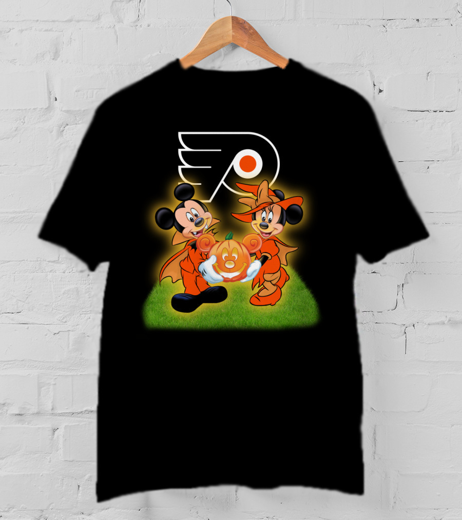 Halloween Philadelphia Flyers Mickey And Minnie Mouse Pumpkin Fun T-Shirt