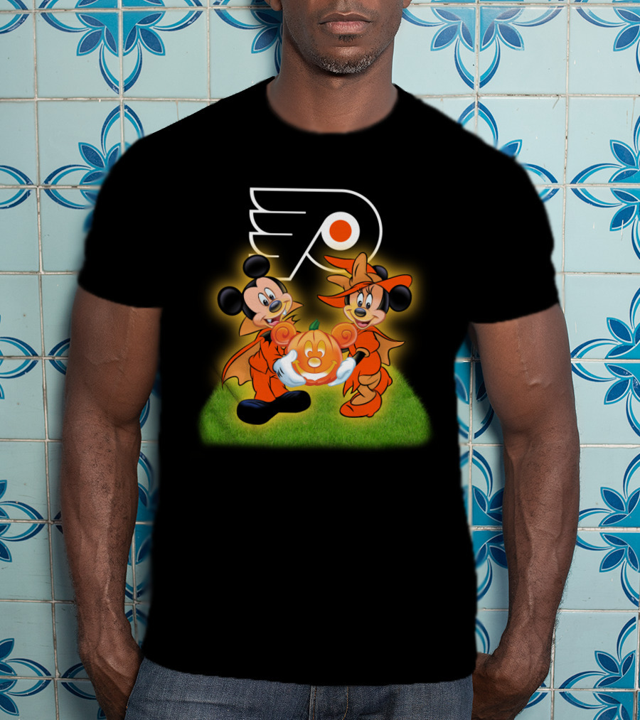Halloween Philadelphia Flyers Mickey And Minnie Mouse Pumpkin Fun T-Shirt