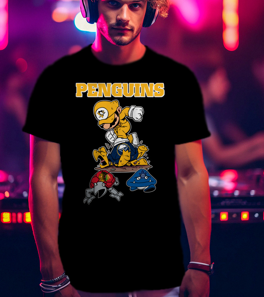 Penguins Gamer Style Nintendo Crossover With Hockey Team Elements T-Shirt