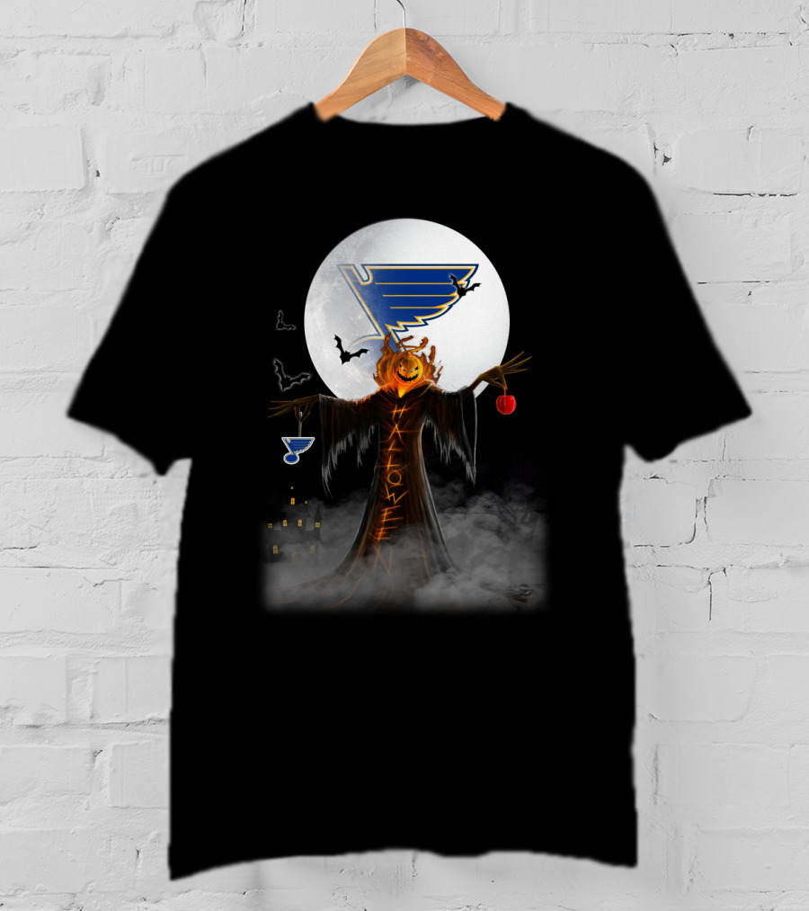 St. Louis Blues Halloween Jack-o'-Lantern Bats Haunted Night T-Shirt