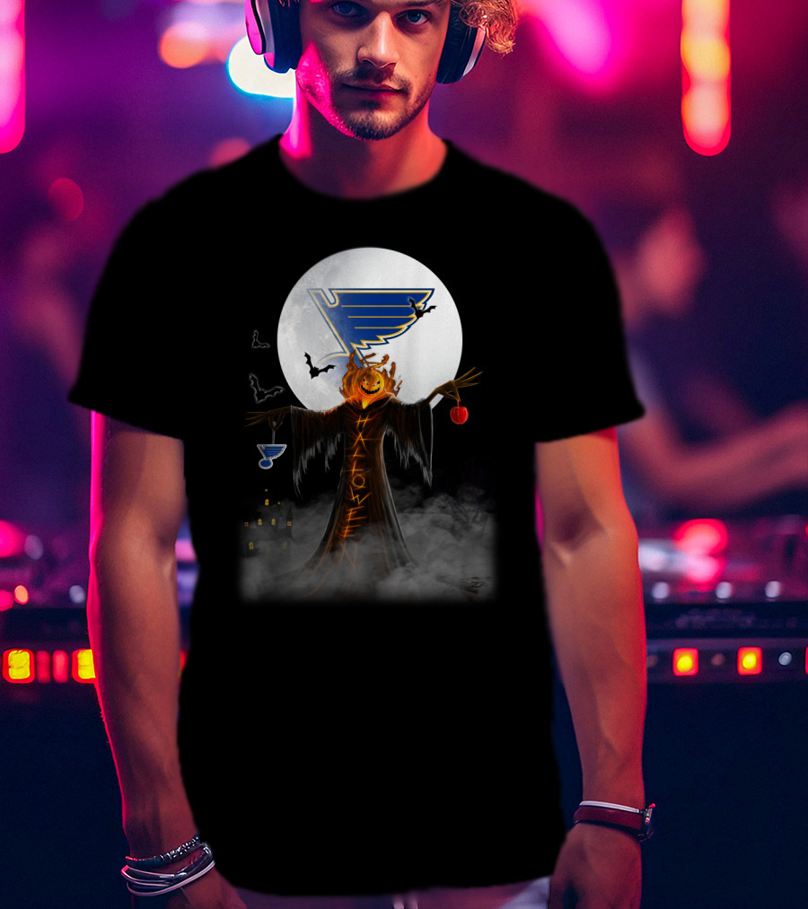 St. Louis Blues Halloween Jack-o'-Lantern Bats Haunted Night T-Shirt