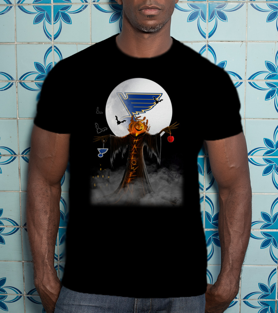 St. Louis Blues Halloween Jack-o'-Lantern Bats Haunted Night T-Shirt